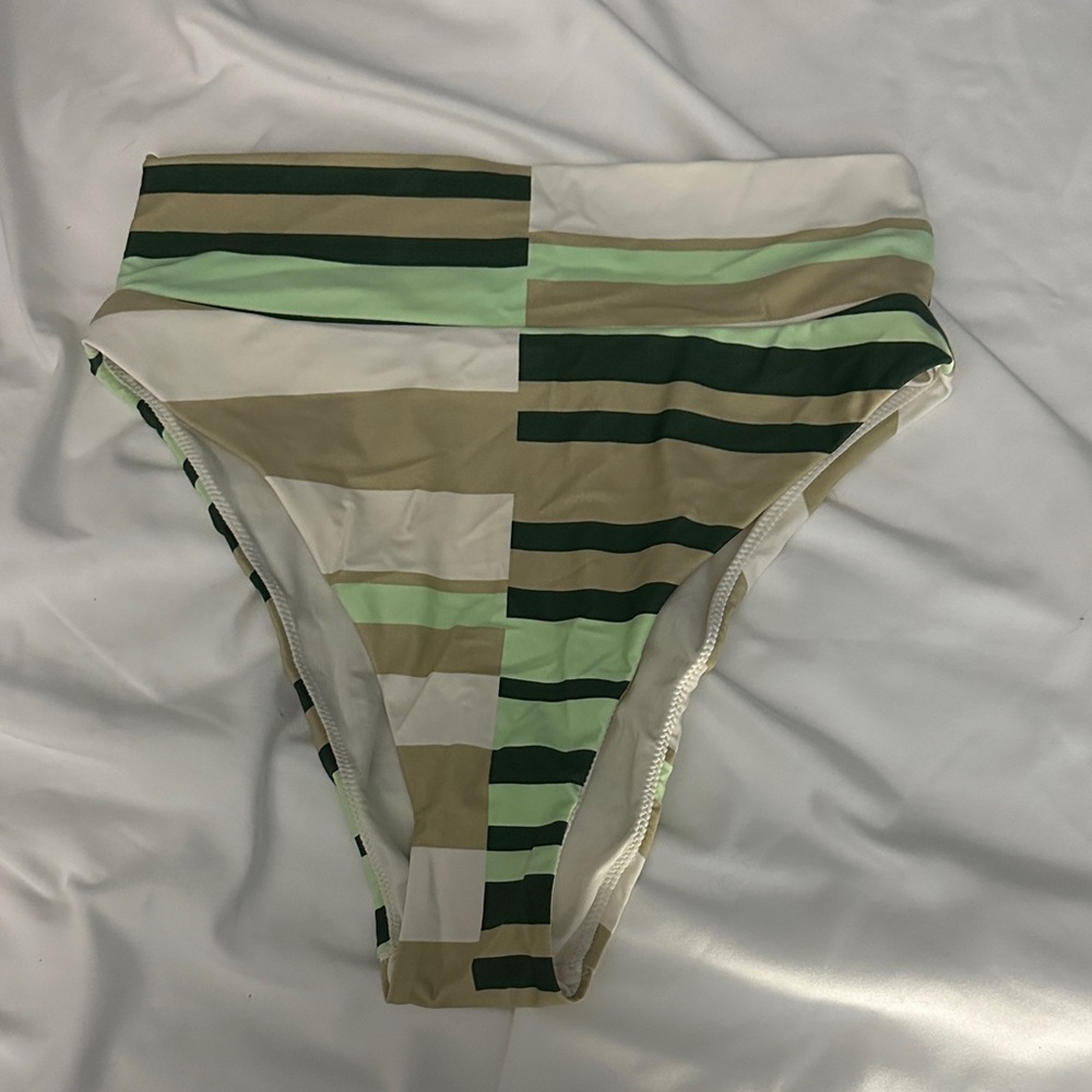Aerie Green and Tan Striped Bikini Bottom